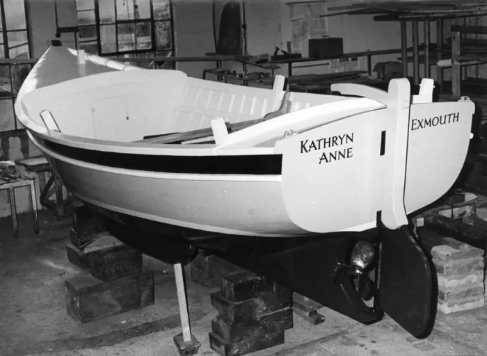 Framed Print : Rowing boat, the Kathryn Anne, in a boatbuilders workshop Framed Print : Rowing boat, the Kathryn Anne, in a boatbuilders workshop