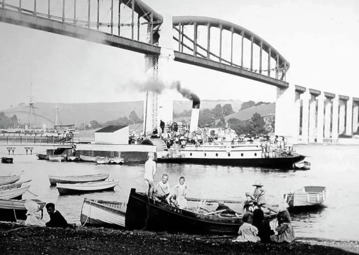 Framed Print : Royal Albert Bridge, Saltash, early 1900s Framed Print : Royal Albert Bridge, Saltash, early 1900s