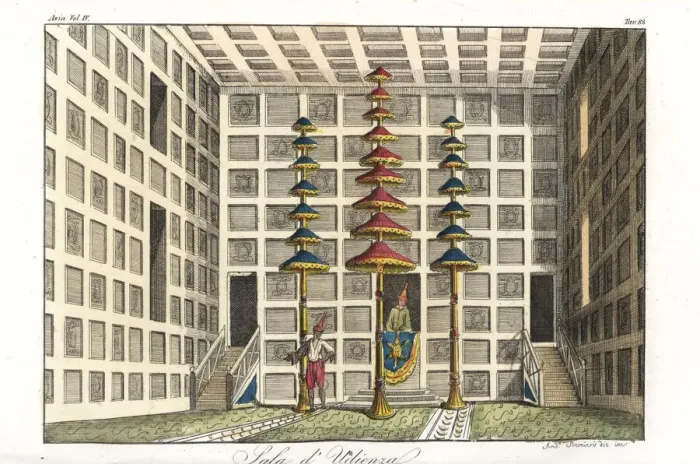 Framed Print : Royal court room decorated with parasols Framed Print : Royal court room decorated with parasols