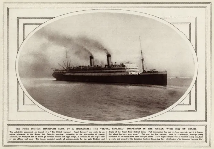 Framed Print : Royal Edward torpedoed August 1915 Framed Print : Royal Edward torpedoed August 1915