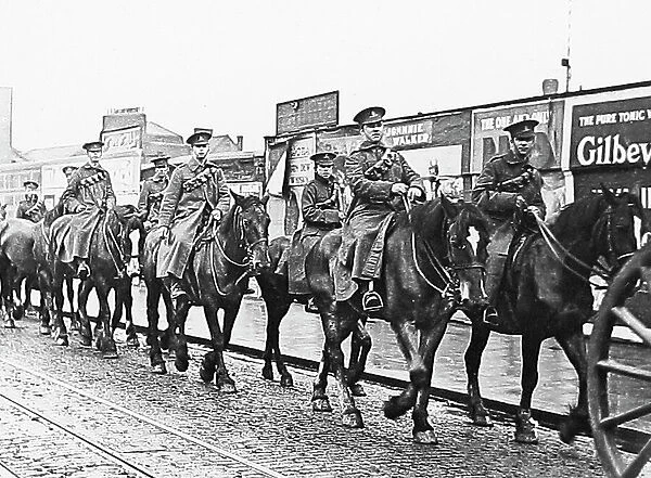 Royal Field Artillery with commandeered horse during WW1