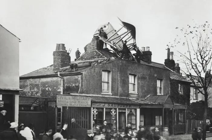 Framed Print : Royal Flying Corps Bi-Plane Crashed on the Roof of Saund? Framed Print : Royal Flying Corps Bi-Plane Crashed on the Roof of Saund?