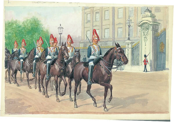 The Royal Horse Guards (The Blues) passing Buckingham Palace