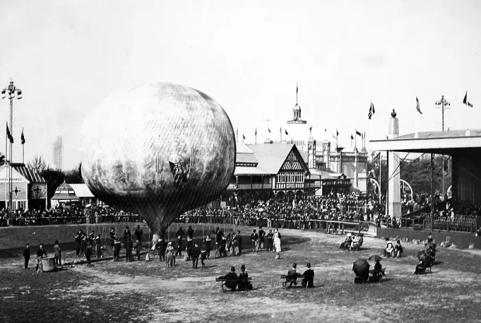 Framed Print : Royal Naval Exhibition 1891 - Inflating the balloon Framed Print : Royal Naval Exhibition 1891 - Inflating the balloon