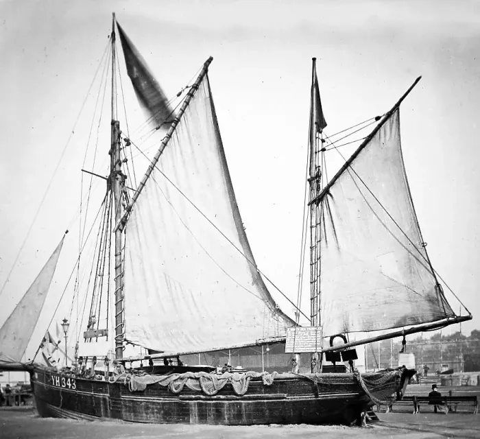 Framed Print : Royal Naval Exhibition 1891 - the trawler Heroine Framed Print : Royal Naval Exhibition 1891 - the trawler Heroine