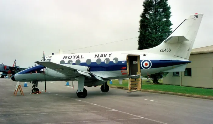 Framed Print : Royal Navy - British Aerospace Jetstream T. 3 ZE438 / 76 (msn 659, ex G-31-659), of 750 Naval Air Squadron, based at RNAS Culdrose. Date: circa 1995 Framed Print : Royal Navy - British Aerospace Jetstream T. 3 ZE438 / 76 (msn 659, ex G-31-659), of 750 Naval Air Squadron, based at RNAS Culdrose. Date: circa 1995