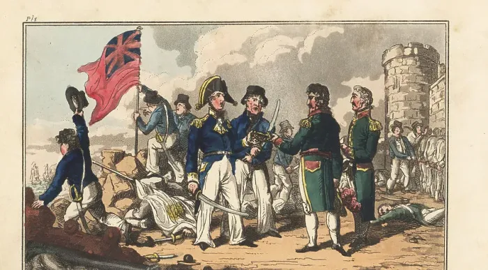 Framed Print : Royal Navy captures a Spanish fortress by stealth, Regency era Framed Print : Royal Navy captures a Spanish fortress by stealth, Regency era