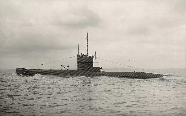 Royal Navy submarine with zebra stripe camouflage, WW1