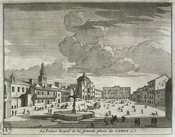 Royal Palace and Great Square of Cadiz in 18th