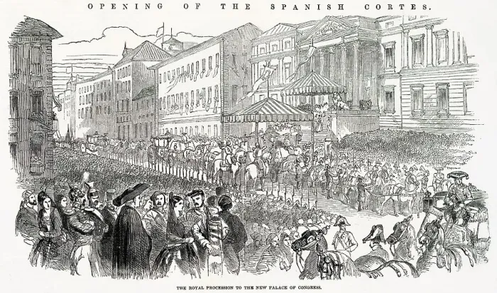 Framed Print : Royal Procession to the new palace of Congress in Madrid. Date: 1850 Framed Print : Royal Procession to the new palace of Congress in Madrid. Date: 1850