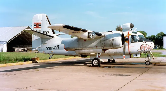 Framed Print : Royal Thai Navy - Grumman S-2F Tracker 1107 (MSN 597, ex USN 136688, ex RTN 688 and109), in storage at U-Tapao Naval Air Station. Date: circa 2010