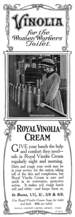 Framed Print : Royal Vinolia Cream advertisement, munition worker, WW1 Framed Print : Royal Vinolia Cream advertisement, munition worker, WW1