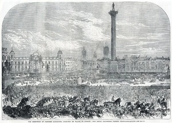 Royal wedding 1863 - procession passing through Trafalgar Sq