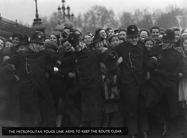 Royal Wedding 1947 - police hold back crowds