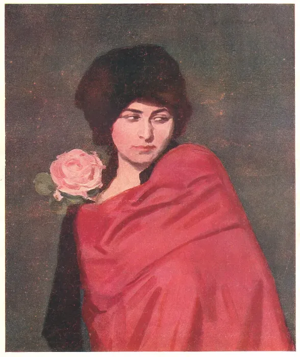 Framed Print : Rozinka. A portrait painting of a sly looking woman Framed Print : Rozinka. A portrait painting of a sly looking woman
