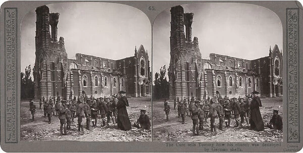 Ruined church near Western Front, WW1