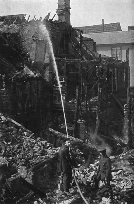 Framed Print : Ruined houses at Bury St Edmunds following air raid, 1915 Framed Print : Ruined houses at Bury St Edmunds following air raid, 1915