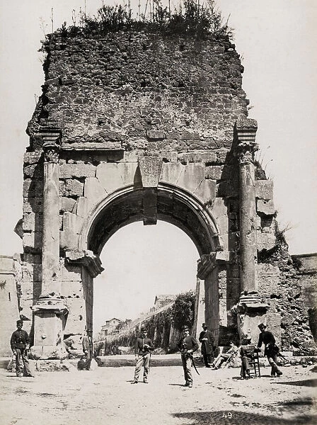Ruins of ancient Roman arch, probably Rome, Italy