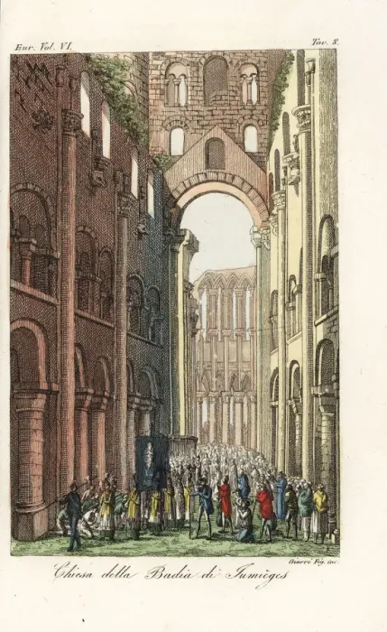 Framed Print : Ruins of the church in Jumieges Abbey, 1800s Framed Print : Ruins of the church in Jumieges Abbey, 1800s