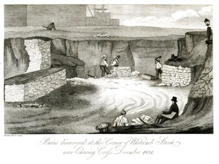 Framed Print : Ruins discovered, Whitcomb Street, London Framed Print : Ruins discovered, Whitcomb Street, London