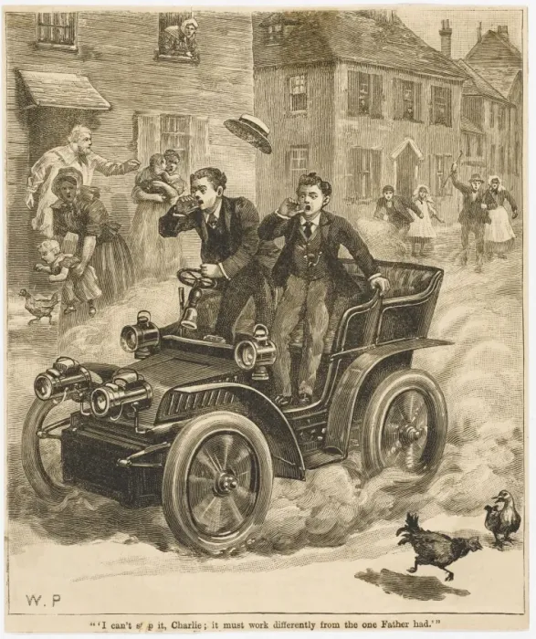 Framed Print : Runaway Car / Ca 1900 Framed Print : Runaway Car / Ca 1900
