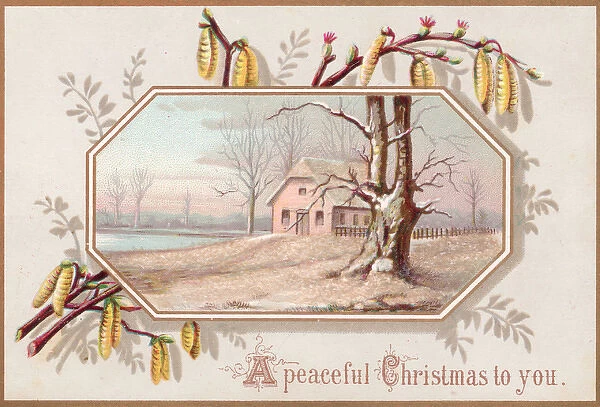 Rural scene with cottage on a Christmas card