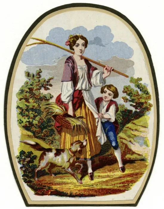 Framed Print : Rural scene with girl, boy and dog Framed Print : Rural scene with girl, boy and dog
