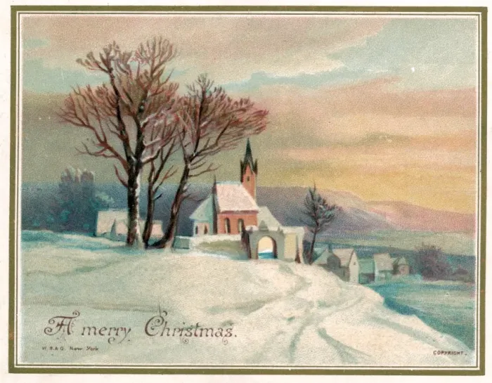 Framed Print : Rural snow scene with church on a Christmas card Framed Print : Rural snow scene with church on a Christmas card
