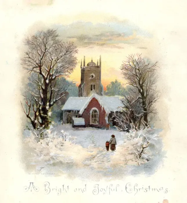 Framed Print : Rural snow scene with church on a Christmas card Framed Print : Rural snow scene with church on a Christmas card