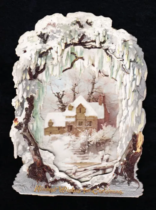 Framed Print : Rural snow scene with country house on a Christmas card Framed Print : Rural snow scene with country house on a Christmas card