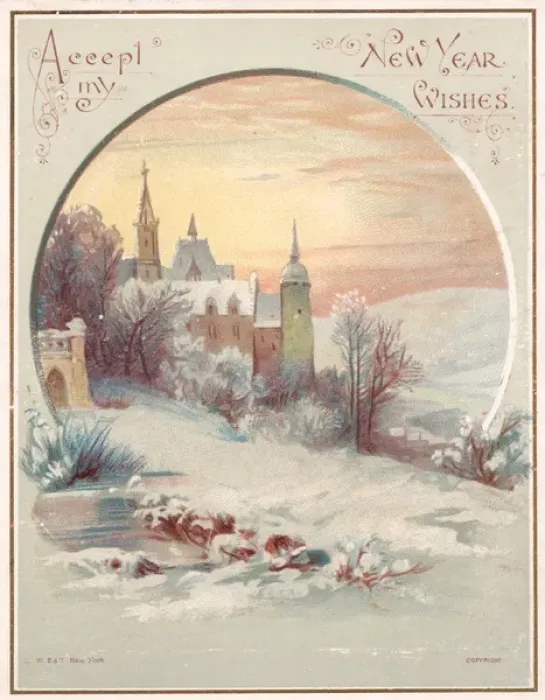 Framed Print : Rural snow scene on a New Year card Framed Print : Rural snow scene on a New Year card