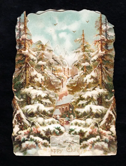 Framed Print : Rural snow scene with trees on a Christmas card Framed Print : Rural snow scene with trees on a Christmas card