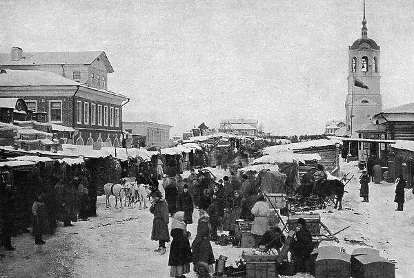 Russia Arkhangelsk. (aka Archangel) street market under snow Date: 1919