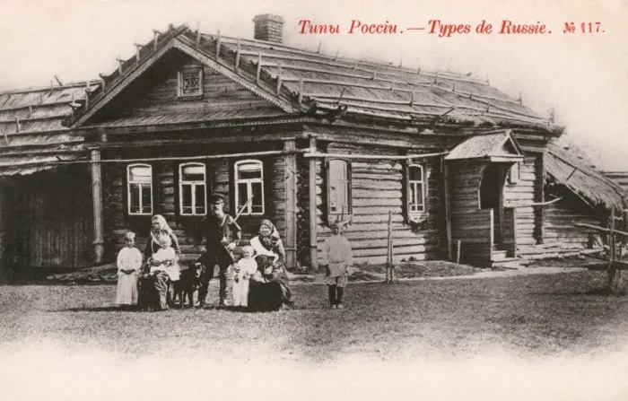 Framed Print : Russia - Family and their fine wooden house Framed Print : Russia - Family and their fine wooden house