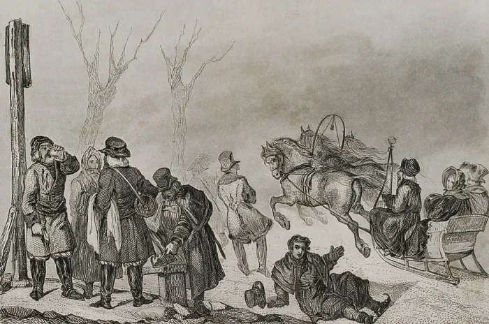 Framed Print : Russia. People on skates and on a horse drawn sleigh Framed Print : Russia. People on skates and on a horse drawn sleigh