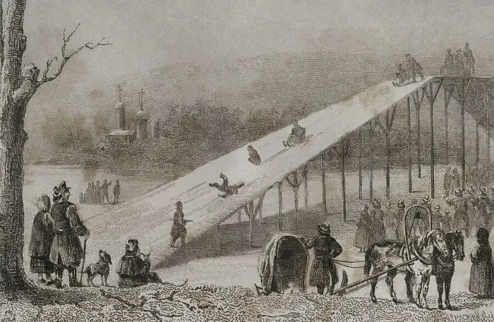 Framed Print : Russia, Roller coaster. Ice slides. Engraving, 19th century Framed Print : Russia, Roller coaster. Ice slides. Engraving, 19th century