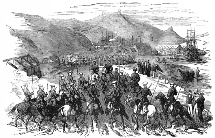 Framed Print : Russian Cavalry Entering Balaklava, end of the Crimean War Framed Print : Russian Cavalry Entering Balaklava, end of the Crimean War