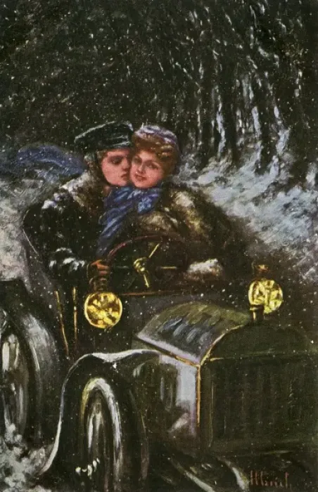 Framed Print : Russian couple drive along a snowy country lane Framed Print : Russian couple drive along a snowy country lane