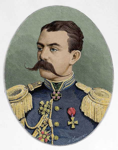 Russian general Astrukoff. Colored engraving, 1877