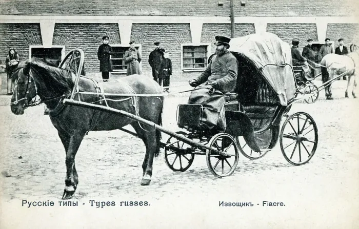 Framed Print : Russian horse-drawn cab and driver