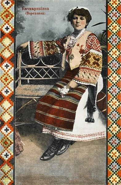 Russian lady in traditional fabric