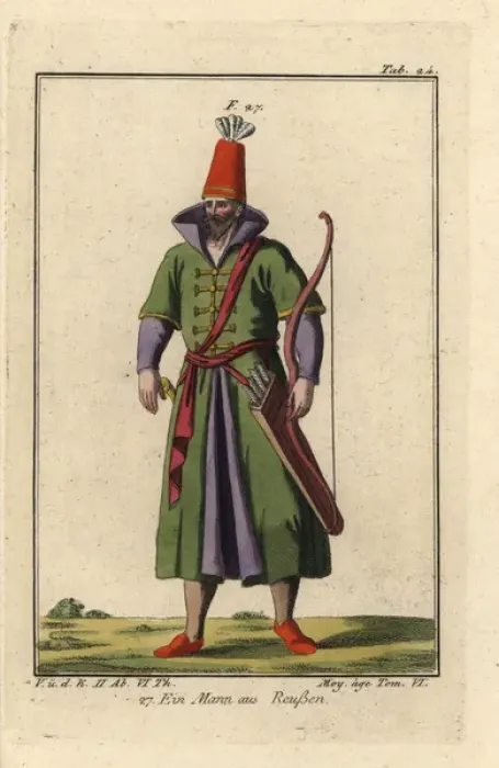 Framed Print : Russian man with bow and quiver of arrows Framed Print : Russian man with bow and quiver of arrows