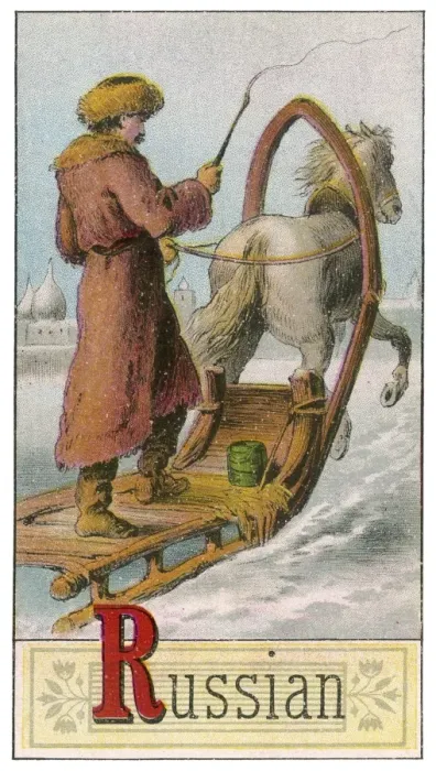 Framed Print : Russian man driving horse-drawn sleigh Framed Print : Russian man driving horse-drawn sleigh