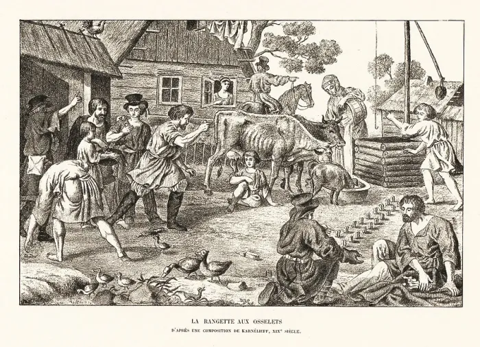 Framed Print : Russian peasants playing knucklebones, 19th century Framed Print : Russian peasants playing knucklebones, 19th century