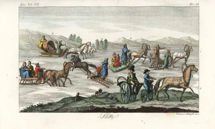 Framed Print : Russian people on horse-driven sleighs on a glacier Framed Print : Russian people on horse-driven sleighs on a glacier
