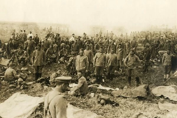 Russian soldiers making a bivouac, Salonika Front, WW1