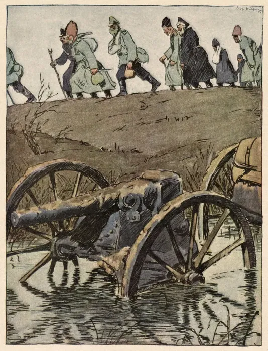Framed Print : Russian troops abandon their guns and retreat before the advancing Germans Date Framed Print : Russian troops abandon their guns and retreat before the advancing Germans Date