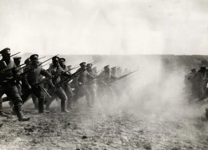 Framed Print : Russian troops advancing in France during World War I Framed Print : Russian troops advancing in France during World War I