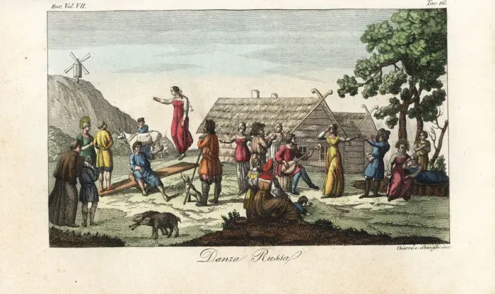 Framed Print : Russians dancing in a village, 18th century Framed Print : Russians dancing in a village, 18th century