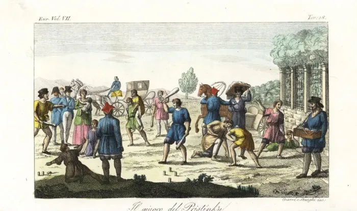 Framed Print : Russians playing the game of Pristinky, skittles Framed Print : Russians playing the game of Pristinky, skittles